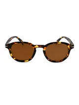 Lentes de sol con armazón carey y cristales marrones en diseño redondo clásico.