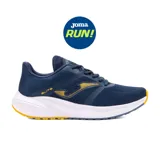 Championes deportivos Joma Elite 2503 para hombre, color azul marino con detalles en amarillo. Capellada de tejido transpirable con jacquard personalizado y perforaciones VTS. Entresuela de phylon flexible y suela de goma resistente a la abrasión.