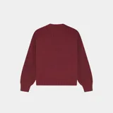 Sweater de punto grueso color bordó de EME Studios, con cuello redondo, puños y bajo de canalé, y logotipo bordado en el pecho. Presenta una silueta holgada y cuadrada.
