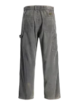 Pantalón de corte wide leg confeccionado en corderoy, con tiro alto, bolsillos laterales y cierre frontal con cremallera.