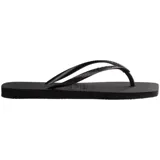 Ojotas Havaianas modelo Slim Square, de color blanco, con tiras finas y diseño de punta cuadrada.