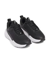 Championes de entrenamiento Under Armour Project Rock BSR 5, color negro con suela blanca. Presentan una parte superior de malla transpirable con revestimientos de gamuza, mediasuela Charged Cushioning para amortiguación reactiva y tecnología UA TriBase para mayor estabilidad y contacto con el suelo.