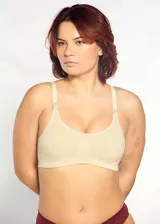 Top maternal de microfibra sin costuras, con diseño sin aros ni copas. Cuenta con broches desmontables en los breteles para facilitar la lactancia y breteles regulables.