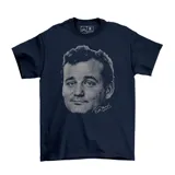 Remera de algodón color azul marino con estampa frontal en gris que muestra el rostro del actor Bill Murray y su firma.