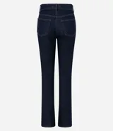 Pantalón de corte recto en denim azul oscuro, con tiro medio, trabillas para cinturón y bolsillos funcionales.