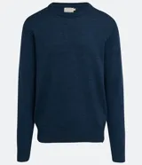 Buzo azul de tejido de punto con cuello redondo.