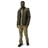 Chaqueta técnica de color verde oliva con capucha extraíble, cierre frontal con cremallera, bolsillos laterales y en el pecho con cierres impermeables, y logo de la marca en el pecho. Cuenta con tecnología Storm Blocker+ para protección contra el agua y el viento, y aislamiento térmico de poliéster reciclado.