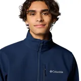 Campera softshell Columbia modelo Ascender Soft Shell, color azul marino, con cuello alto, cierre frontal completo y bolsillos laterales y en el pecho con cierre.