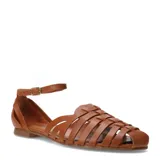 Sandalias planas Bottero color marrón caramelo, con diseño de tiras cruzadas en el empeine, puntera cerrada y tira ajustable con hebilla en el tobillo.
