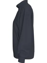 Buzo azul marino de cuello alto con puños y ruedo acanalados. Estampado frontal con el logo de Calvin Klein Jeans en color gris.