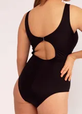 Malla entera de lycra color verde oscuro, con escote en V y breteles anchos.