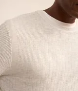 Suéter masculino de cuello redondo y manga larga, confeccionado en malla de viscosa y poliamida con textura de cuadros grid.