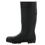 Bota de lluvia de caña alta color negro, fabricada en material impermeable con suela antideslizante y logo de la marca estampado en el lateral.
