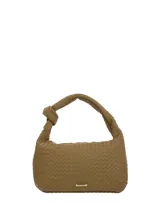 Cartera hobo Hush Puppies modelo Brann de color verde, con diseño trenzado y asa con nudo decorativo. Incluye cierre superior y placa metálica frontal con el logo de la marca.