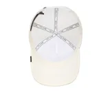 Gorra trucker Goorin Bros color beige con malla blanca y cierre snapback, con parche bordado frontal de un tigre blanco y la palabra "Tiger".
