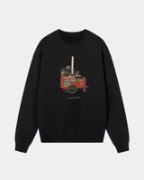 Buzo de cuello redondo color negro, con estampa central que ilustra un carrito de garrapiñadas tradicional. Presenta corte regular con puños y cintura acanalados.