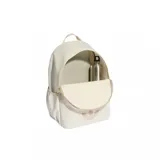 Mochila Adidas Adicolor de color beige claro, con cierre principal y bolsillo delantero con cierre. Incluye el logo del Trifolio de Adidas estampado en tono tostado en la parte frontal y asa de mano superior.