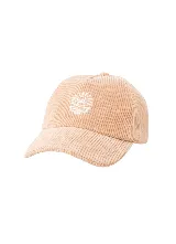 Gorro tipo gorra de pana color rosa, con diseño de cinco paneles, visera curva y bordado frontal en blanco de la marca.