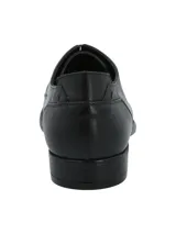 Zapato de cuero color marrón oscuro con cordones, diseño clásico y punta redonda, confeccionado con cuero 100% italiano.