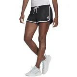 Short deportivo Adidas negro con ribetes blancos, cintura elástica con cordón ajustable y logo de la marca en la pierna. Incorpora calzas interiores y tecnología Aeroready para absorción de la humedad.