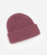 Gorro de lana acrílica negro con textura acanalada y borde plegado.