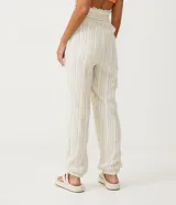 Pantalón carrot de algodón con cintura alta elástica y rayas verticales multicolores.
