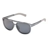Lentes de sol MDQ modelo Zande, con armazón translúcido en color gris y patillas en tono gris claro con detalles en las punteras. Lentes oscuros.