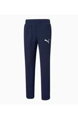 Pantalón deportivo Puma para hombre, modelo recto color azul marino, con cintura elástica y logo blanco de la marca estampado en el muslo izquierdo.