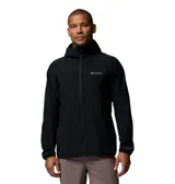 Campera cortaviento Columbia Trailborne Jacket Omni-Shield de color negro, con capucha integrada, cierre frontal y bolsillos laterales con cremallera. Cuenta con tecnología Omni-Shield que repele la humedad y resiste las manchas.