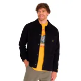 Chaqueta tipo coach de color negro, confeccionada en tejido twill de algodón. Presenta cierre frontal con botones a presión, cuello clásico, puños elásticos y múltiples bolsillos frontales, incluyendo bolsillos en el pecho y en la parte inferior. Incluye etiqueta con logo de la marca en el pecho.