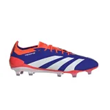 Championes de fútbol Adidas Predator Elite FG, color azul con detalles en naranja y blanco. Presentan empeine HybridTouch 2.0 con inserciones de goma Strikeskin y suela Controlframe 2.0 para césped natural seco.