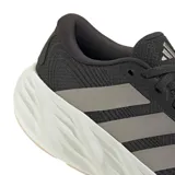 Championes de running Adidas Galaxy 8 W para mujer, color negro con las clásicas tres tiras en tono gris oscuro, entresuela blanca gruesa y suela rosada.