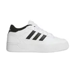 Championes urbanos Adidas Break Start Bold, color blanco con las tres rayas características de la marca en negro y detalles en negro en el talón. Tienen una suela de plataforma elevada.