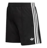 Bermuda deportiva Adidas Firebird de color negro, con las clásicas tres tiras blancas a los lados, bolsillos con cierre y el logo del trifolio bordado en la pierna.