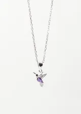 Collar con cadena de plata 925 y dije de colibrí con zirconia violeta.