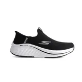 Championes deportivos Skechers modelo Slip-ins Max Cushioning Elite 2.0, color negro con suela blanca. Diseño sin cordones con tecnología Hands Free, parte superior de tejido técnico Stretch Fit, plantilla Air-Cooled Memory Foam y amortiguación ULTRA GO.