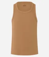 Musculosa masculina de cuello redondo, confeccionada en tejido acanalado de algodón con mezcla de poliéster y elastano. Diseño básico sin estampa, ideal para uso diario.