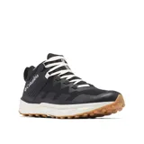 Championes de senderismo Columbia Facet 75 Mid OutDry, color negro con detalles en blanco y suela color caramelo. Diseño de caña media con tecnología impermeable, sistema de ajuste Navic Fit, amortiguación TechLite Plush y suela Adapt Trax con tacos de 5 mm para mayor tracción.
