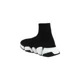 Championes Balenciaga modelo Speed 2.0 de tipo media, color negro con suela segmentada en blanco y negro, y logo de la marca impreso en el lateral.