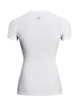 Remera térmica Under Armour HeatGear de manga corta y ajuste de compresión, color blanco con logo negro en el pecho.