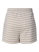 Short de algodón con diseño a rayas horizontales en tonos beige y blanco, cintura elástica y calce regular.