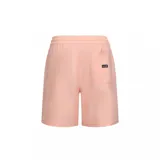 Bermuda de baño color azul marino, con cintura elástica ajustable mediante cordón y pequeño logo de marca en la parte inferior de la pierna izquierda.