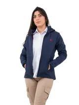 Campera marrón de neopreno con cierre frontal y bolsillos laterales con cierre.
