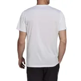 Remera deportiva Adidas Own The Run, color blanco con tres tiras plateadas en las mangas.
