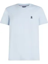 Remera celeste de algodón con cuello redondo y logo monograma TH bordado en el pecho.