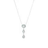 Collar de plata 925 con cadena de 45 cm más 5 cm de extensión, con tres piedras de topacio azul: una redonda y dos en forma de gota.