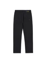 Pantalon de corte recto y diseño de cinco bolsillos, confeccionado en denim negro con cierre de cremallera y detalles de la marca.