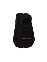 Medias invisibles Hush Puppies de color negro, confeccionadas en mezcla de algodón y spandex, con detalle de logo bordado en tono rosado sobre la puntera.