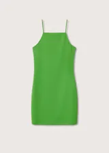 Vestido corto entallado de tejido de canalé, con cuello halter y tirantes finos.