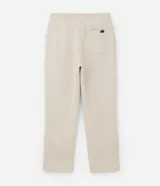 Pantalón de corte recto confeccionado en tejido de algodón, con cintura elástica ajustable mediante lazo y bolsillos laterales.